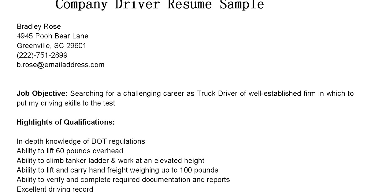 Resume bus driver